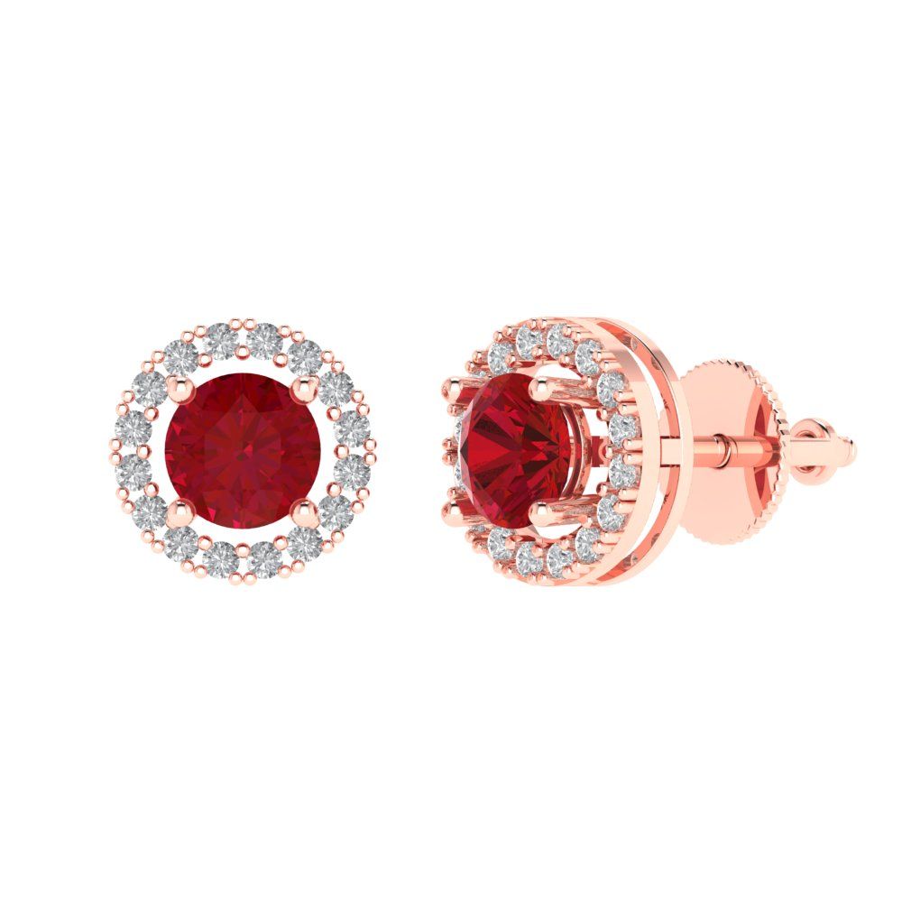 1.24 ctw Ruby Studs Earrings | 5.0mm Round Cut White Gold Screw back | July Birthstone