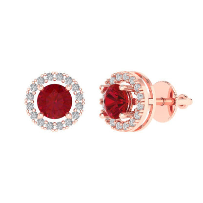 1.24 ctw Ruby Studs Earrings | 5.0mm Round Cut White Gold Screw back | July Birthstone