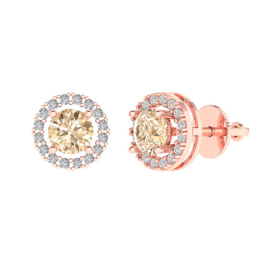 1.24 ctw Morganite Studs Earrings | 5.0mm Round Cut White Gold Screw back | February Birthstone