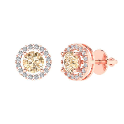 1.24 ctw Morganite Studs Earrings | 5.0mm Round Cut White Gold Screw back | February Birthstone
