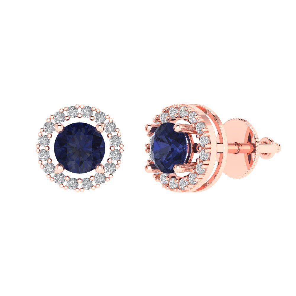 1.24 ctw Blue Sapphire Studs Earrings | 5.0mm Round Cut White Gold Screw back | September Birthstone
