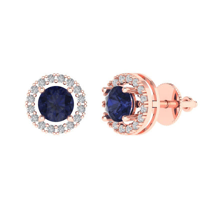 1.24 ctw Blue Sapphire Studs Earrings | 5.0mm Round Cut White Gold Screw back | September Birthstone