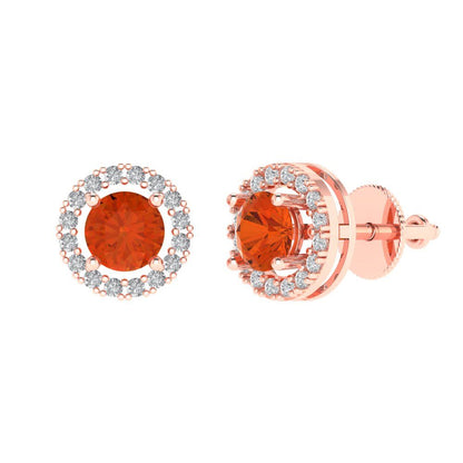 1.24 ctw Red Zirconia Studs Earrings | 5.0mm Round Cut White Gold Screw back | April Birthstone