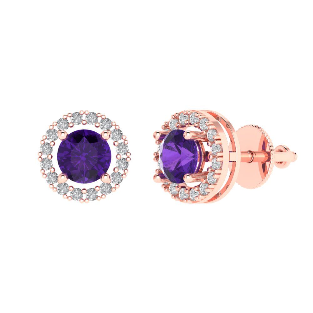 1.24 ctw Amethyst Studs Earrings | 5.0mm Round Cut White Gold Screw back | February Birthstone