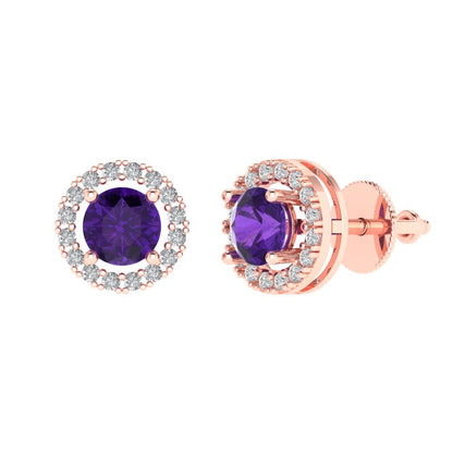 1.24 ctw Amethyst Studs Earrings | 5.0mm Round Cut White Gold Screw back | February Birthstone
