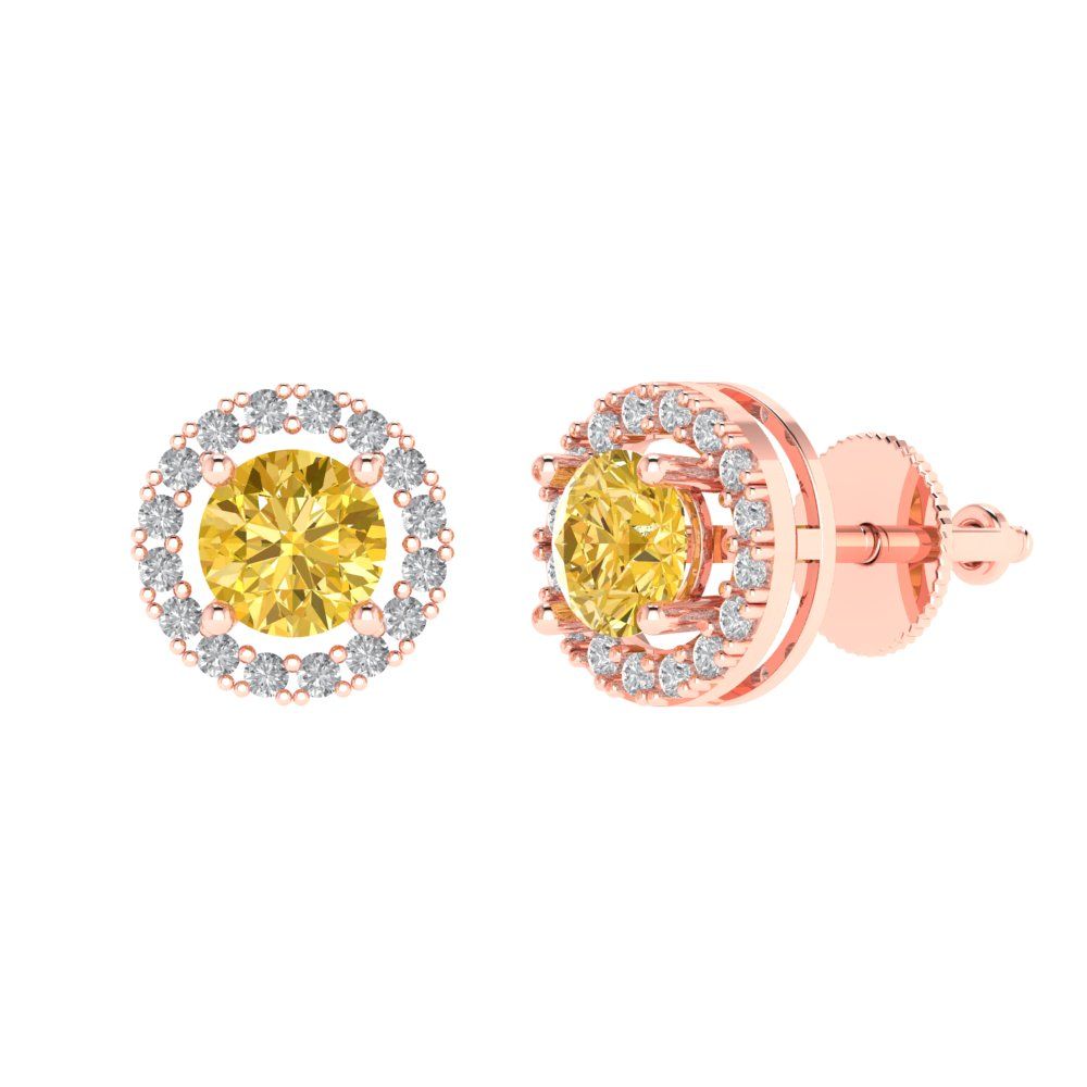 1.24 ctw Citrine Studs Earrings | 5.0mm Round Cut White Gold Screw back | November Birthstone