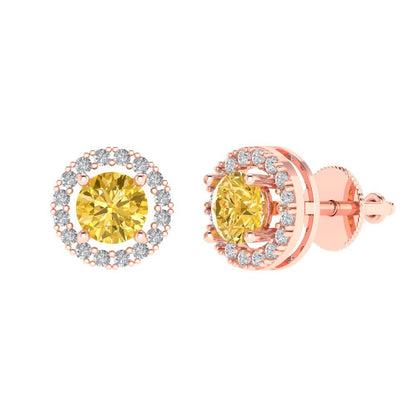 1.24 ctw Citrine Studs Earrings | 5.0mm Round Cut White Gold Screw back | November Birthstone