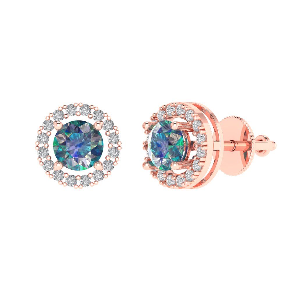 1.24 ctw Blue Moissanite Studs Earrings | 5.0mm Round Cut White Gold Screw back | April Birthstone