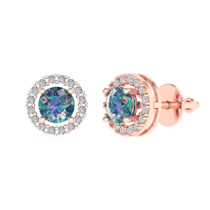 1.24 ctw Blue Moissanite Studs Earrings | 5.0mm Round Cut White Gold Screw back | April Birthstone
