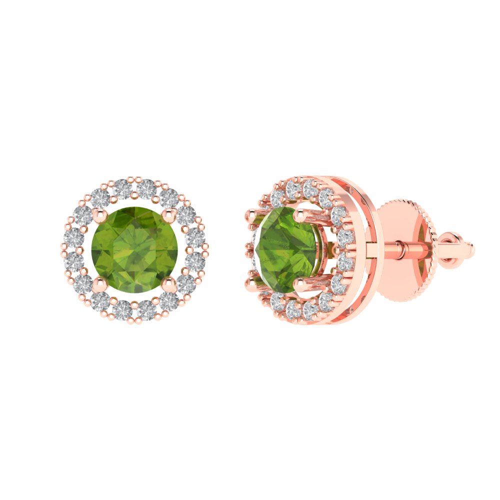 1.24 ctw Peridot Studs Earrings | 5.0mm Round Cut White Gold Screw back | August Birthstone