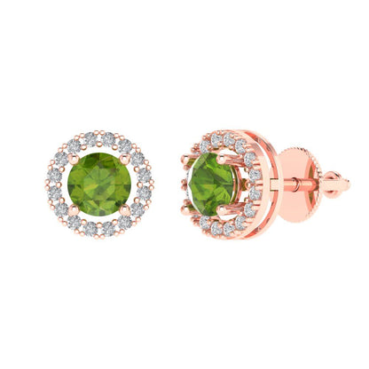 1.24 ctw Peridot Studs Earrings | 5.0mm Round Cut White Gold Screw back | August Birthstone