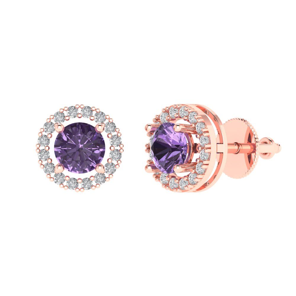 1.24 ctw Alexandrite Studs Earrings | 5.0mm Round Cut White Gold Screw back | June Birthstone