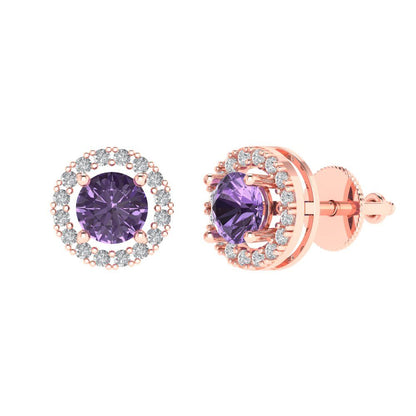 1.24 ctw Alexandrite Studs Earrings | 5.0mm Round Cut White Gold Screw back | June Birthstone