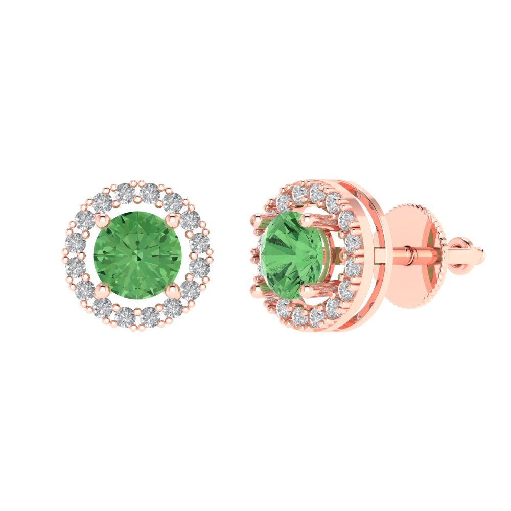 1.24 ctw Green Zirconia Studs Earrings | 5.0mm Round Cut White Gold Screw back | April Birthstone