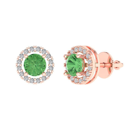 1.24 ctw Green Zirconia Studs Earrings | 5.0mm Round Cut White Gold Screw back | April Birthstone