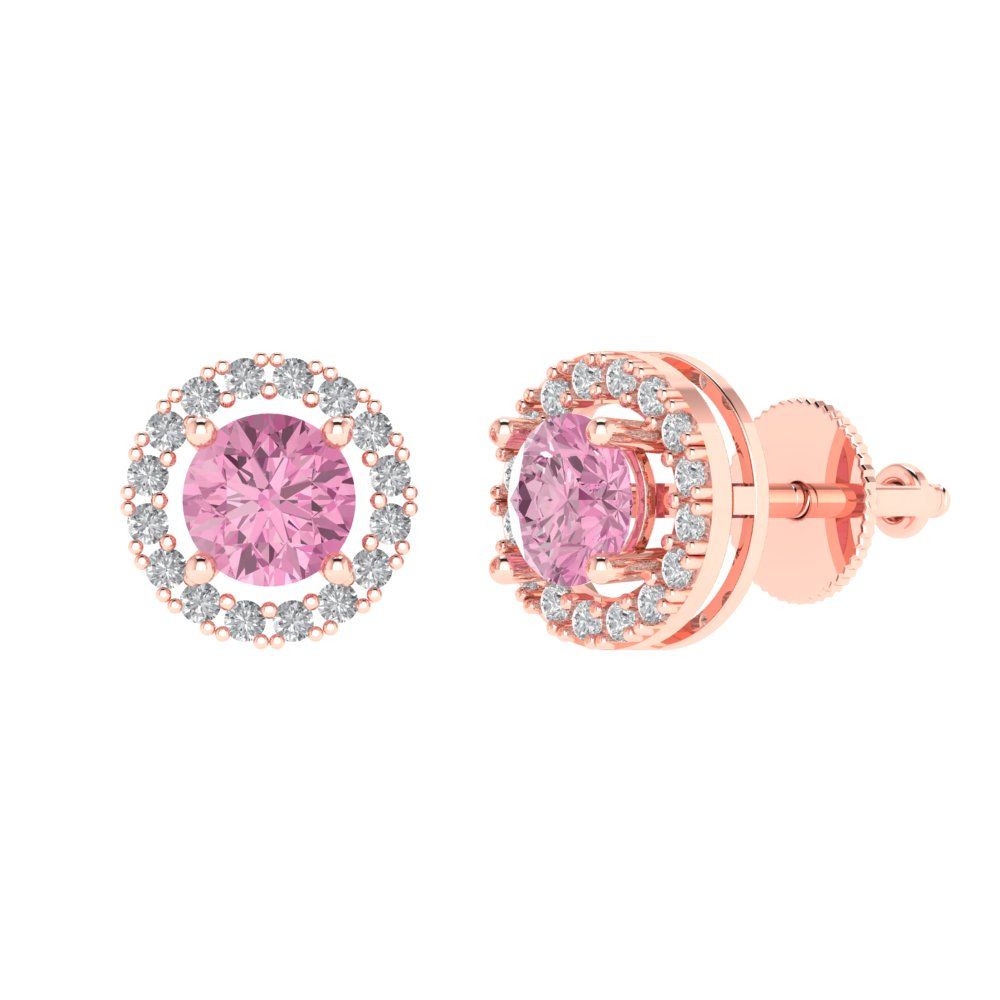 1.24 ctw Pink Zirconia Studs Earrings | 5.0mm Round Cut White Gold Screw back | April Birthstone