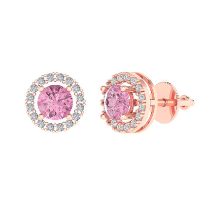 1.24 ctw Pink Zirconia Studs Earrings | 5.0mm Round Cut White Gold Screw back | April Birthstone