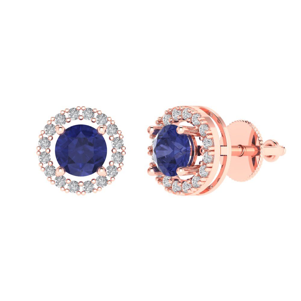 1.24 ctw Tanzanite Studs Earrings | 5.0mm Round Cut White Gold Screw back | December Birthstone