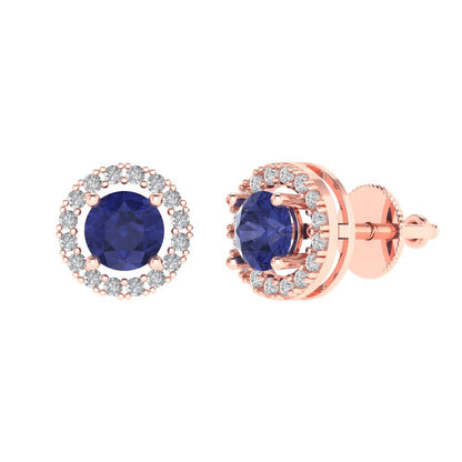 1.24 ctw Tanzanite Studs Earrings | 5.0mm Round Cut White Gold Screw back | December Birthstone