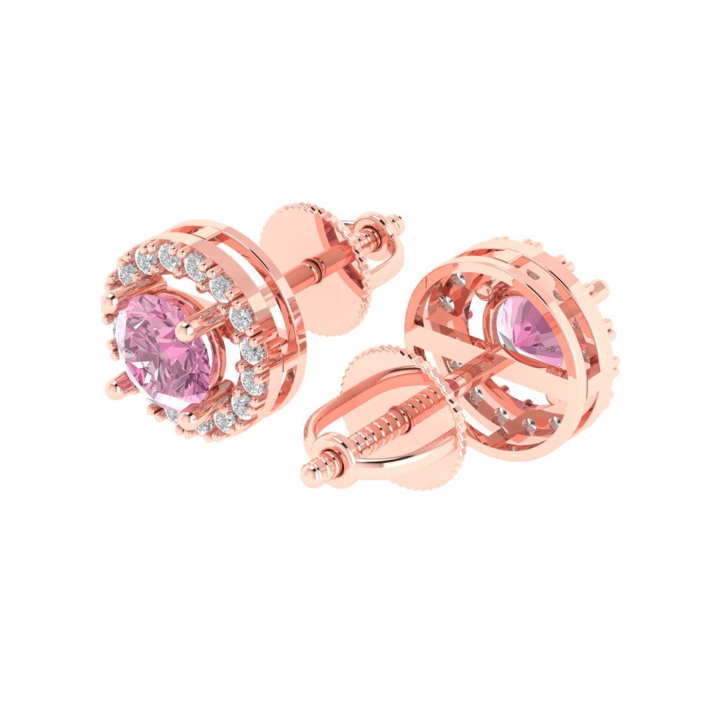 1.24 ctw Pink Zirconia Studs Earrings | 5.0mm Round Cut White Gold Screw back | April Birthstone