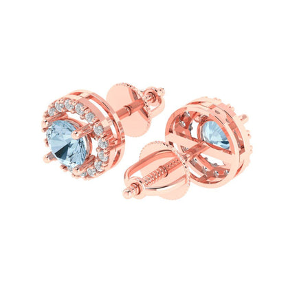 1.24 ctw Swiss Blue Topaz Studs Earrings | 5.0mm Round Cut White Gold Screw back | December Birthstone