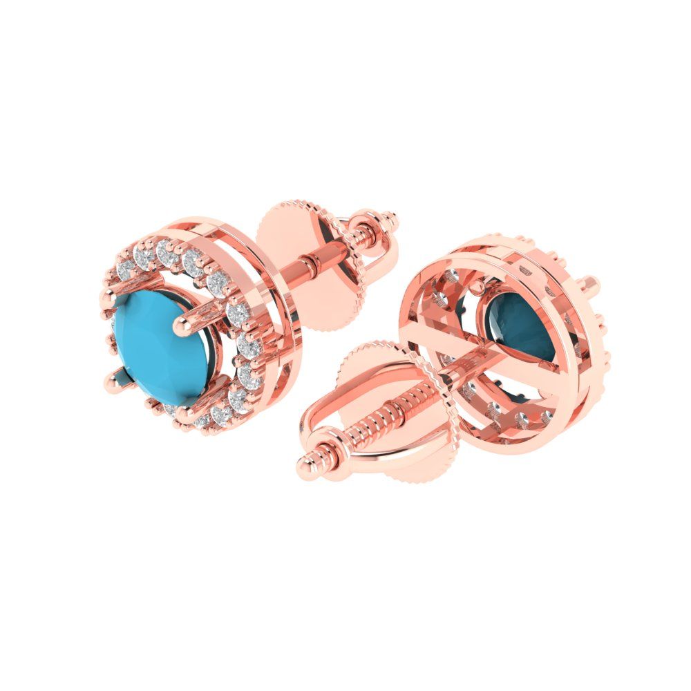 1.24 ctw Turquoise Studs Earrings | 5.0mm Round Cut White Gold Screw back | December Birthstone