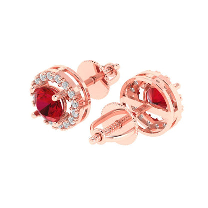 1.24 ctw Ruby Studs Earrings | 5.0mm Round Cut White Gold Screw back | July Birthstone