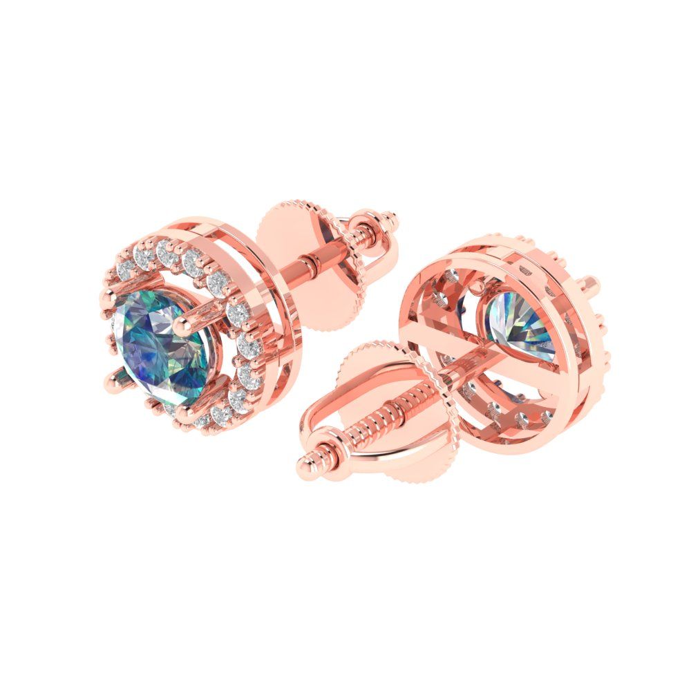 1.24 ctw Blue Moissanite Studs Earrings | 5.0mm Round Cut White Gold Screw back | April Birthstone