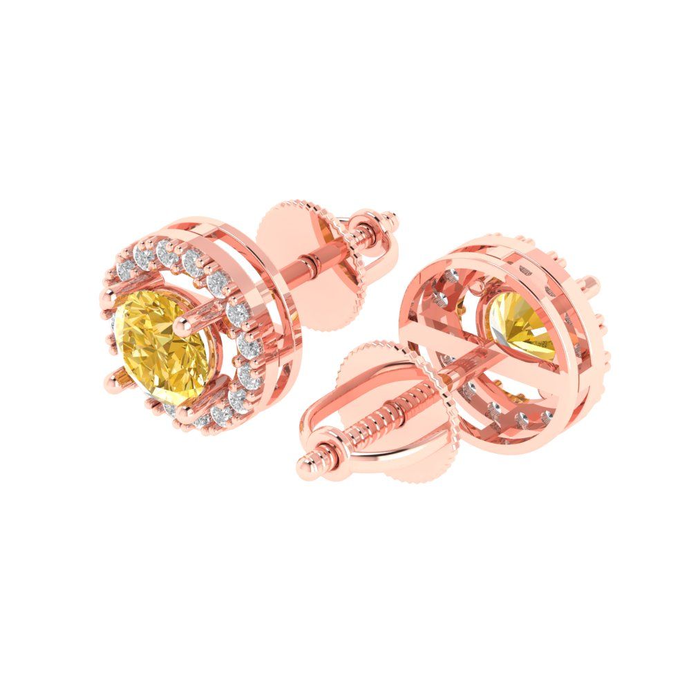 1.24 ctw Yellow Zirconia Studs Earrings | 5.0mm Round Cut White Gold Screw back | April Birthstone