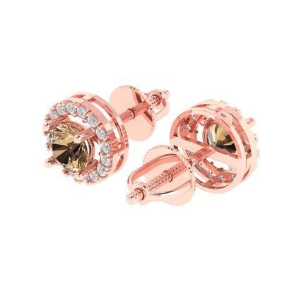 1.24 ctw Champagne Studs Earrings | 5.0mm Round Cut White Gold Screw back | April Birthstone