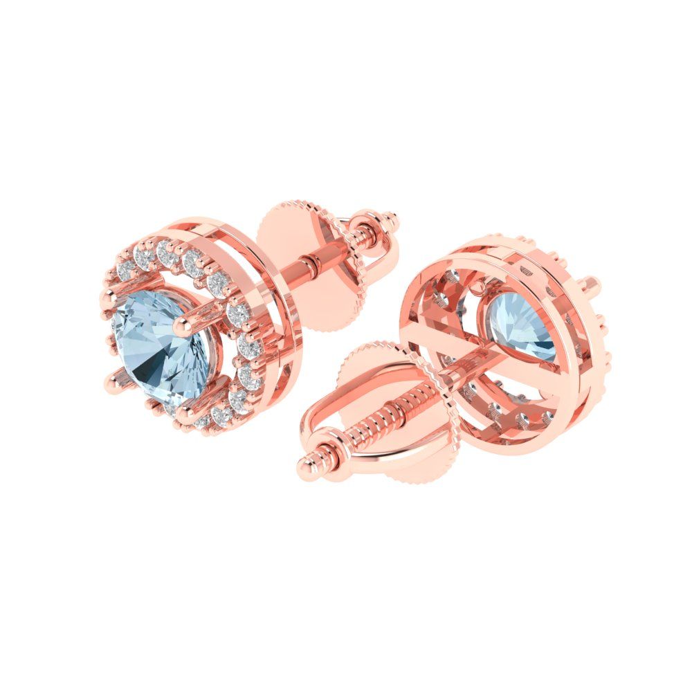 1.24 ctw Aquamarine Studs Earrings | 5.0mm Round Cut White Gold Screw back | March Birthstone