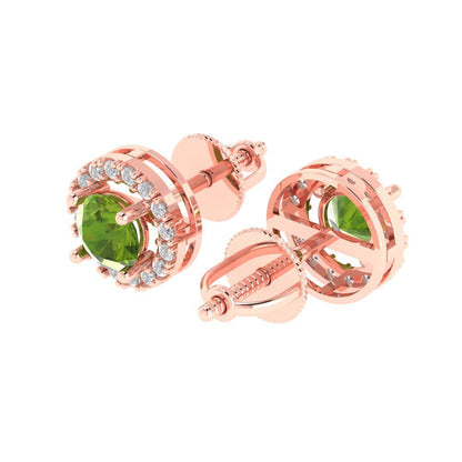1.24 ctw Peridot Studs Earrings | 5.0mm Round Cut White Gold Screw back | August Birthstone