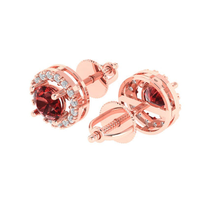 1.24 ctw Garnet Studs Earrings | 5.0mm Round Cut White Gold Screw back | January Birthstone