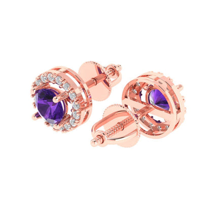1.24 ctw Amethyst Studs Earrings | 5.0mm Round Cut White Gold Screw back | February Birthstone