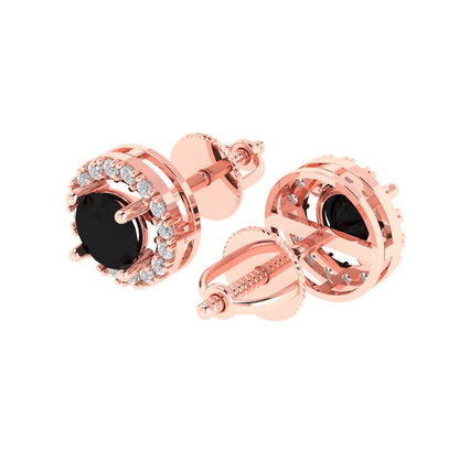 1.24 ctw Onyx Studs Earrings | 5.0mm Round Cut White Gold Screw back | July Birthstone
