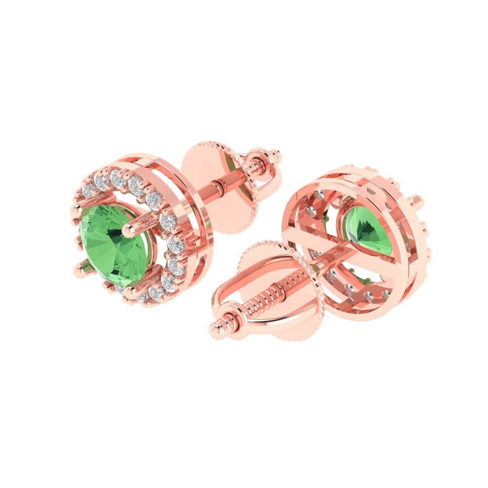 1.24 ctw Green Zirconia Studs Earrings | 5.0mm Round Cut White Gold Screw back | April Birthstone