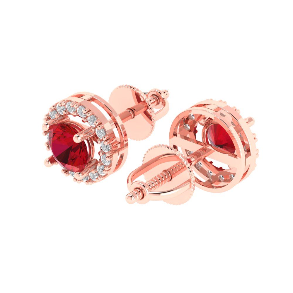 1.24 ctw Pink Tourmaline Studs Earrings | 5.0mm Round Cut White Gold Screw back | April Birthstone