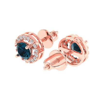 1.24 ctw London Blue Topaz Studs Earrings | 5.0mm Round Cut White Gold Screw back | December Birthstone