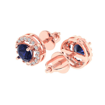 1.24 ctw Blue Sapphire Studs Earrings | 5.0mm Round Cut White Gold Screw back | September Birthstone