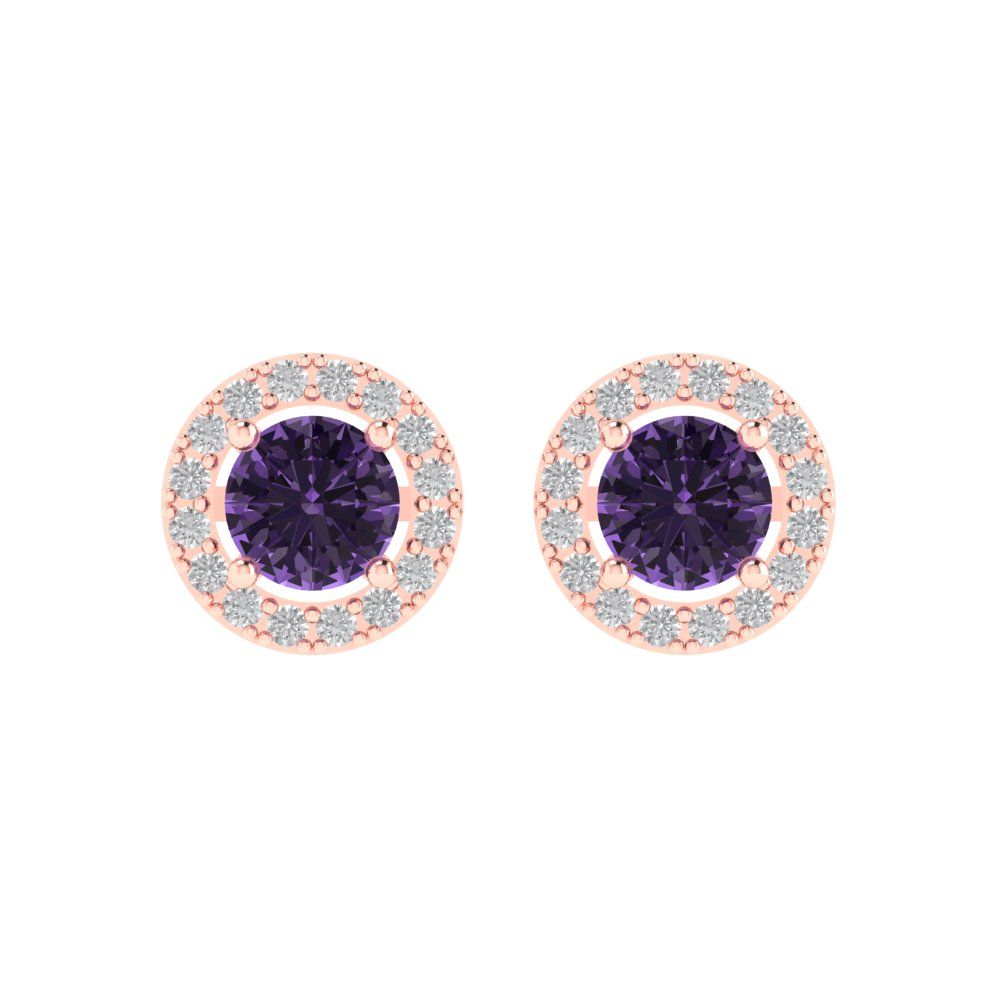 1.24 ctw Alexandrite Studs Earrings | 5.0mm Round Cut White Gold Screw back | June Birthstone