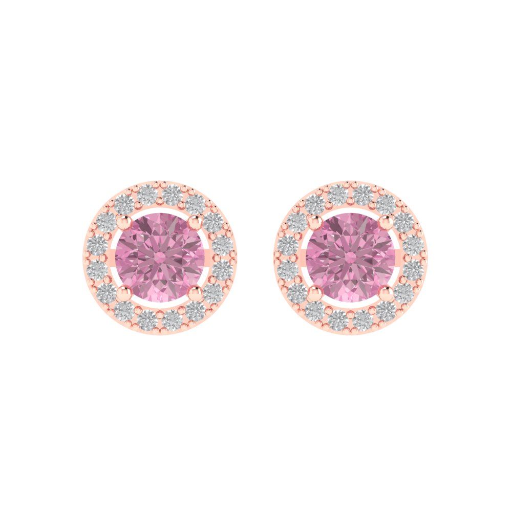 1.24 ctw Pink Zirconia Studs Earrings | 5.0mm Round Cut White Gold Screw back | April Birthstone