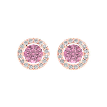 1.24 ctw Pink Zirconia Studs Earrings | 5.0mm Round Cut White Gold Screw back | April Birthstone