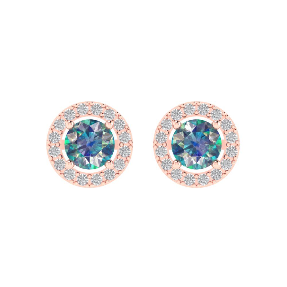 1.24 ctw Blue Moissanite Studs Earrings | 5.0mm Round Cut White Gold Screw back | April Birthstone