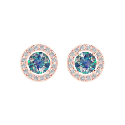 1.24 ctw Blue Moissanite Studs Earrings | 5.0mm Round Cut White Gold Screw back | April Birthstone