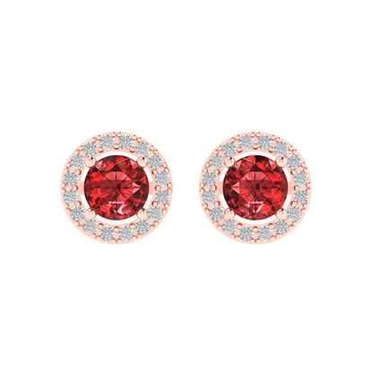 1.24 ctw Garnet Studs Earrings | 5.0mm Round Cut White Gold Screw back | January Birthstone