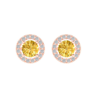 1.24 ctw Yellow Zirconia Studs Earrings | 5.0mm Round Cut White Gold Screw back | April Birthstone