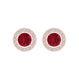 1.3 ct Brilliant Round Cut Halo Studs Simulated Ruby Stone Rose Gold Earrings Screw back