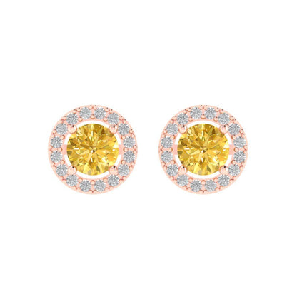 1.24 ctw Citrine Studs Earrings | 5.0mm Round Cut White Gold Screw back | November Birthstone