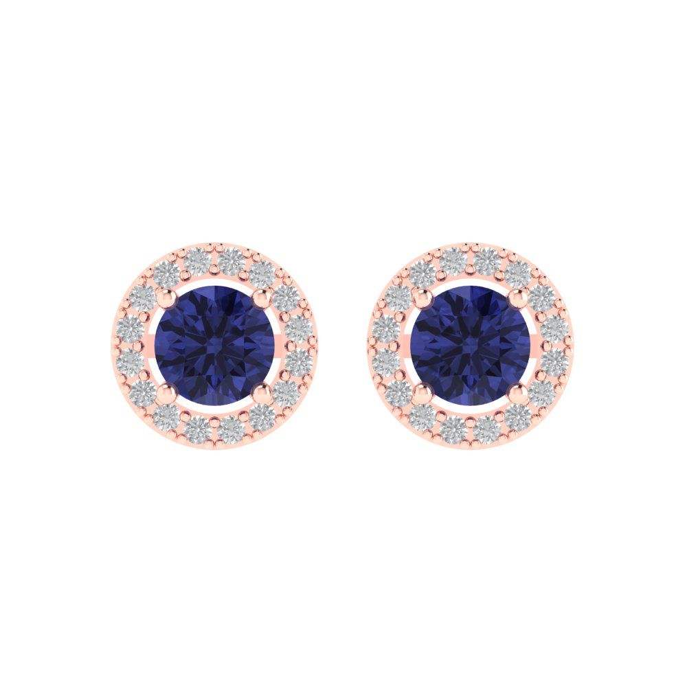 1.24 ctw Tanzanite Studs Earrings | 5.0mm Round Cut White Gold Screw back | December Birthstone