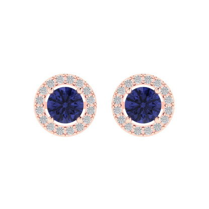 1.24 ctw Tanzanite Studs Earrings | 5.0mm Round Cut White Gold Screw back | December Birthstone